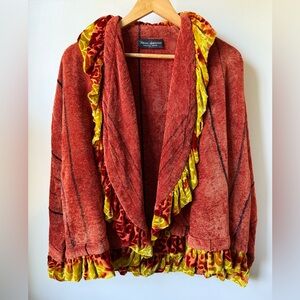 MARCIA HAMMOND Hand Woven Chenille Jacket Velvet Burnout Ruffle Art to‎ Wear M L
